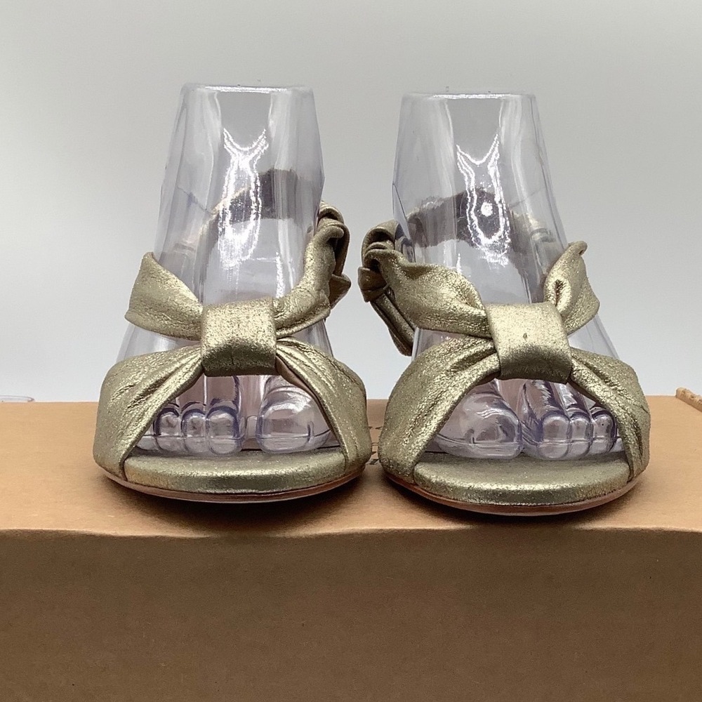 Bernardo Gold Metallic‎ Leather Knotted Wedge Sandals 8M Slingback Low Heel